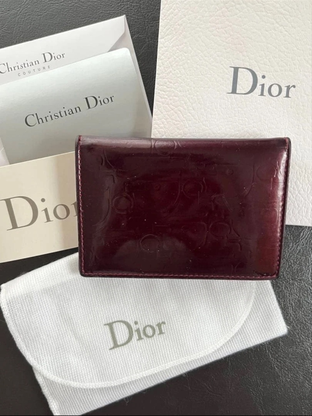 Dior Burgundy Patent Leather Card & Key Holder